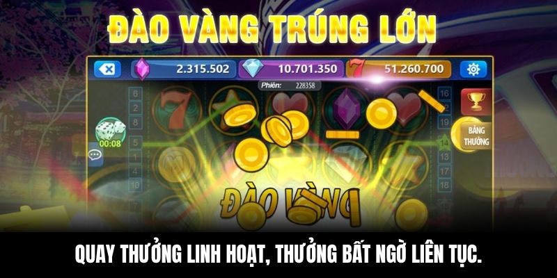 Quay thưởng linh hoạt, biểu tượng đa dạng, thưởng bất ngờ liên tục.